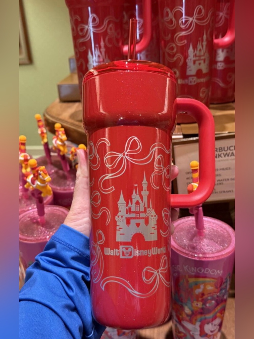 Disney Parks 2026 Starbucks Red Castle Silver Bow Ribbon Metal Tumbler Cup 24Oz